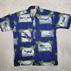 House Of Stoke Shirt Men Medium Hawaiian Tiki Hula Luau Batik Plane Pilot Bomber